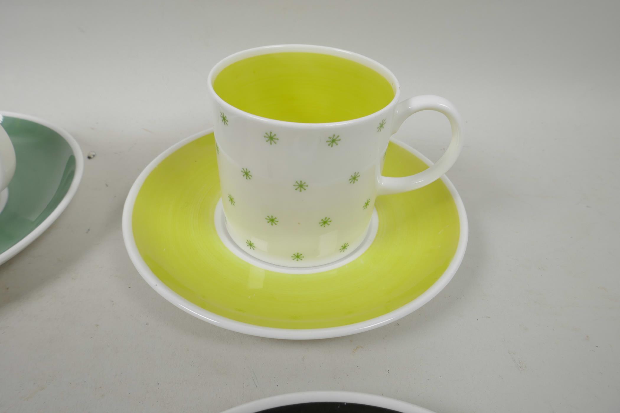 A Susie Cooper six cup and saucer coffee set with green star decoration, A/F, 5½" diameter - Image 7 of 9