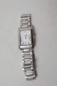 An Emporio Armani ladies' stainless steel wristwatch with Roman numerals on a nacre face on