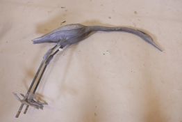 A lead figure of a heron, 39" high