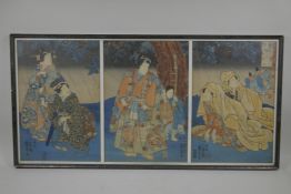 Utagawa Kuniyoshi, 'Yadorigi', from the series 'Comparison of the five elements', triptych woodblock