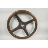 A rare vintage wood and shagreen four spoke steering wheel, 17" diameter