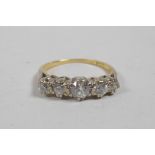 An 18ct yellow gold five stone diamond ring, approximately 1ct, approximate size 'P'