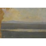 A late C19th/early C20th oil on canvas, landscape sketch, A/F, unframed, indistinctly signed, 18"