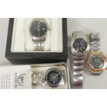 Four gentleman's stainless steel wristwatches