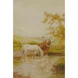 J. Barklay, figure with horses by a stream, signed, C19th watercolour, 16" x 12"