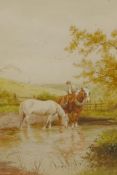 J. Barklay, figure with horses by a stream, signed, C19th watercolour, 16" x 12"