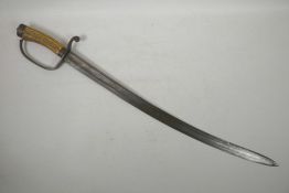 A C19th sabre with an antler horn handle, blade 24" long