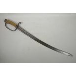 A C19th sabre with an antler horn handle, blade 24" long