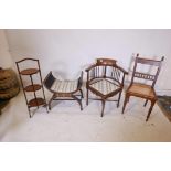 An Edwardian inlaid mahogany corner chair together with an Edwardian inlaid mahogany cross frame
