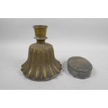 An C18th/19th Islamic brass hookah base together with a Bidri work tobacco box, 6½" high