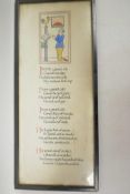 A framed illustrated poem titled 'I have a gentil cok', 7" x 17"
