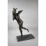 A bronze of a nude female angelic figure, 24" high, indistinctly signed