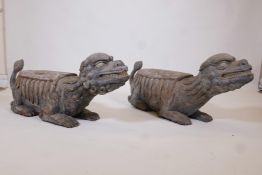 A pair of Chinese carved and painted Fo dogs, 41" x 18"