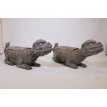 A pair of Chinese carved and painted Fo dogs, 41" x 18"