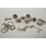 A collection of silver costume jewellery including rings, cuff links, pendant etc