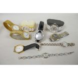 An Accurist sterling silver bracelet-watch together with a sterling silver cocktail watch and