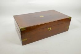 A C19th rosewood campaign writing box/slope with a fitted interior and inkwell, 16" x 9½", 5" high
