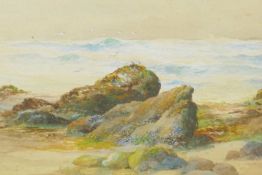 J.C. Uren, S.W.A., Figures on a sea shore, and another, a pair of watercolours, signed, 21" x 10"