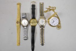 A gentleman's Rotary wristwatch, a Jean Pierre gilt cased half hunter pocket watch, a Sekonda