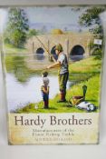 A replica metal advertising sign for Hardy Bros fishing equipment, 20" x 27½"