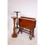 A Victorian walnut Sutherland table, raised on turned supports, another similar, an oak jardiniere