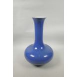 A Chinese blue glazed vase, six character mark to base, 13" high, hairline crack to rim