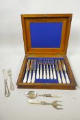 A Walker and Hall sterling silver child's knife and fork set, hallmarked Sheffield 1892, 78 grams