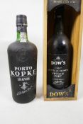 A bottle of Dow's 1987 Quintade do Bomfim vintage port and a bottle of Kopke 10 year vintage port