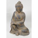 A Chinese bronze figurine of Buddha in a meditative pose, 14½" high