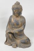 A Chinese bronze figurine of Buddha in a meditative pose, 14½" high