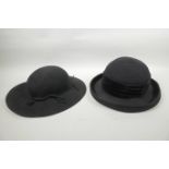 Two vintage ladies' hats, both 100% woolen felt