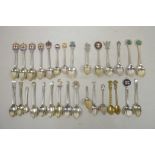 A collection of hallmarked silver and silver plated and enamelled teaspoons, gross weight of