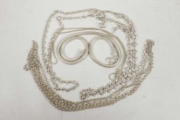 Four silver neck chains, 108 grams total