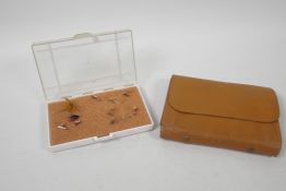 A Hardy Bros Ltd fly wallet with flies and a box of flies, 6" x 4½"