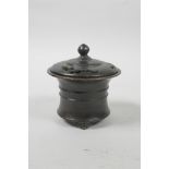A Chinese bronze burner and cover of waisted form, impressed 4 character seal mark to base, 3½" high