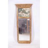 A Regency style pier glass with romantic print over mirror plate, 34" x 14"