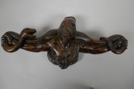 An African hardwood pipe stand carved as a gentleman with large python on his shoulders, stamped