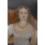 An early C19th portrait miniature of a Regency lady, please note crack to glass, watercolour, 4" x