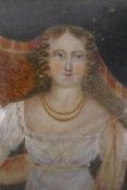 An early C19th portrait miniature of a Regency lady, please note crack to glass, watercolour, 4" x