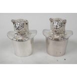 A pair of silver plated 'Cat in the Hat' salt and pepper pots, 3" high
