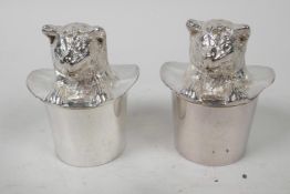 A pair of silver plated 'Cat in the Hat' salt and pepper pots, 3" high