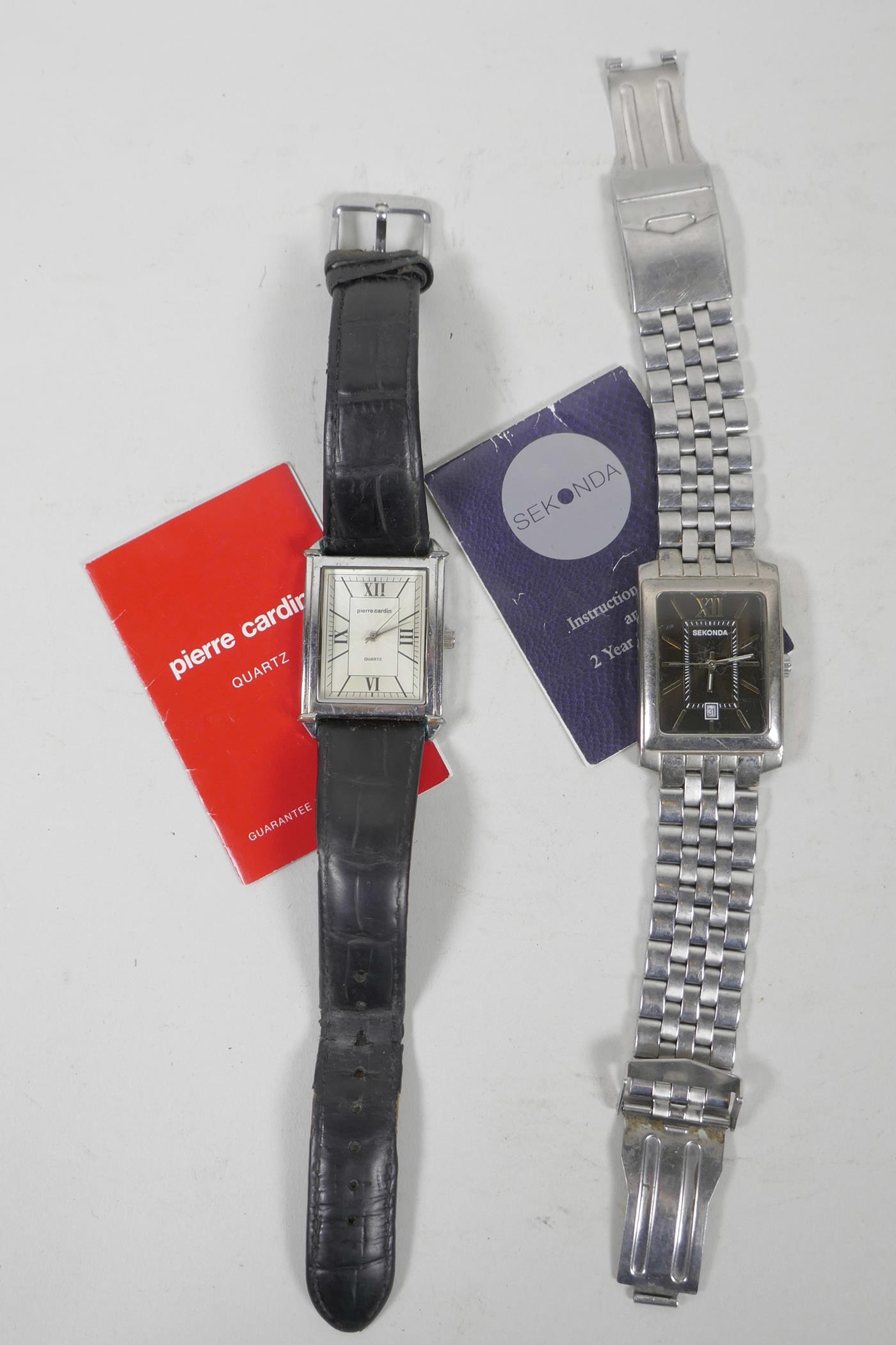 Four watches including a men's Pierre Cardin rectangular analogue quartz dress watch, with Roman - Image 2 of 6