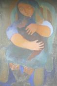 Oil on canvas, inscribed verso 'Mother and Child' and signed indistinctly, the stretcher L. Marmeri,