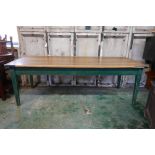 A painted pine scullery table, top A/F, 89" x 36", 30½" high