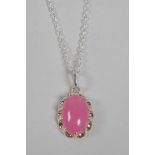 A 925 silver and pink stone pendant necklace, 1" drop