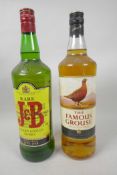 Two one litre bottles of Scotch whisky, one J&B and one Famous Grouse
