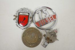 A Civil Service Motoring Association bar badge together with three other items of transport