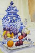 Barbara Wyllie (British, late C20th), 'China, wine and fruit', signed lower right recto, labelled