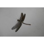 A Japanese Jizai style bronze of a dragonfly with articulated wings and tail, 3" long
