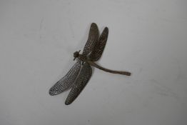 A Japanese Jizai style bronze of a dragonfly with articulated wings and tail, 3" long